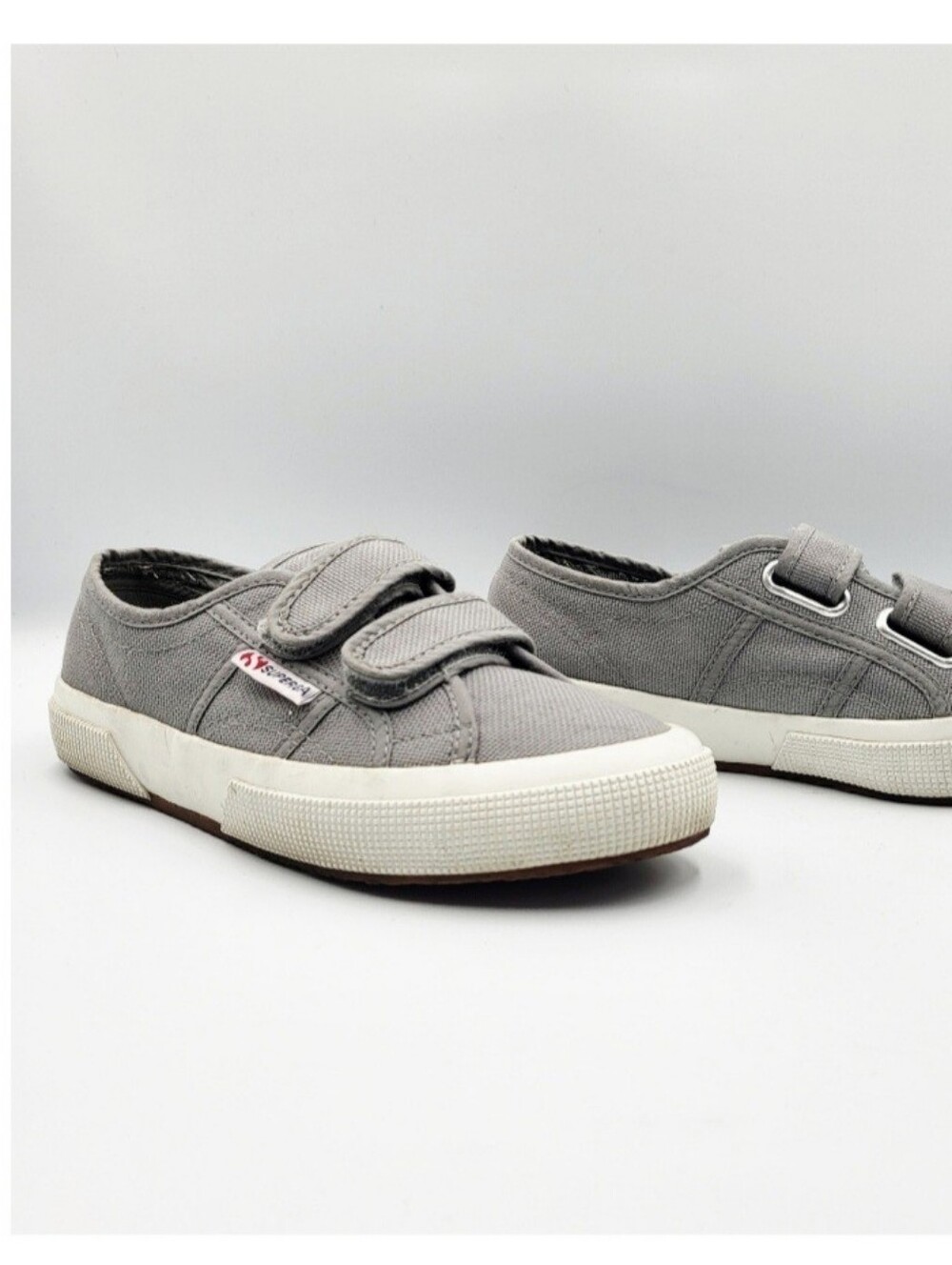 Superga 2750 Gray & White Double Hook & Loop Strap Casual Sneakers Womens Size 6